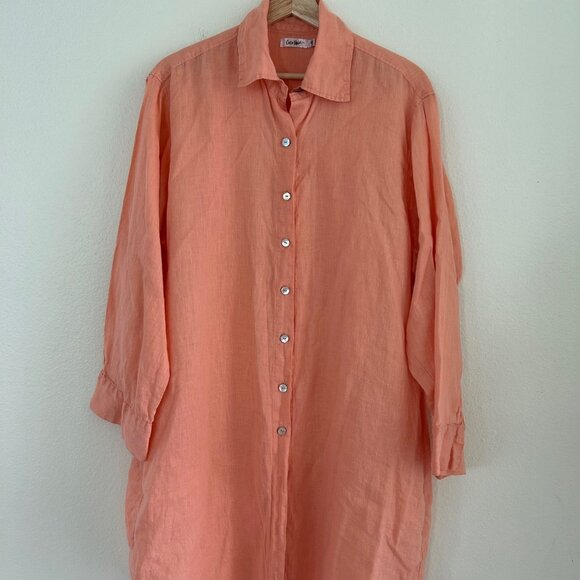 Coco Rose Tunic Dress Womens Size L/XL Peach Pure Linen Collared Button Front - Picture 1 of 8